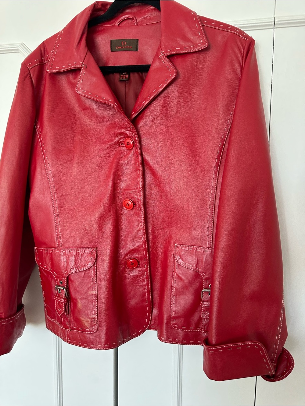 Danier Red Leather Button-Front Jacket - Picture 7 of 11
